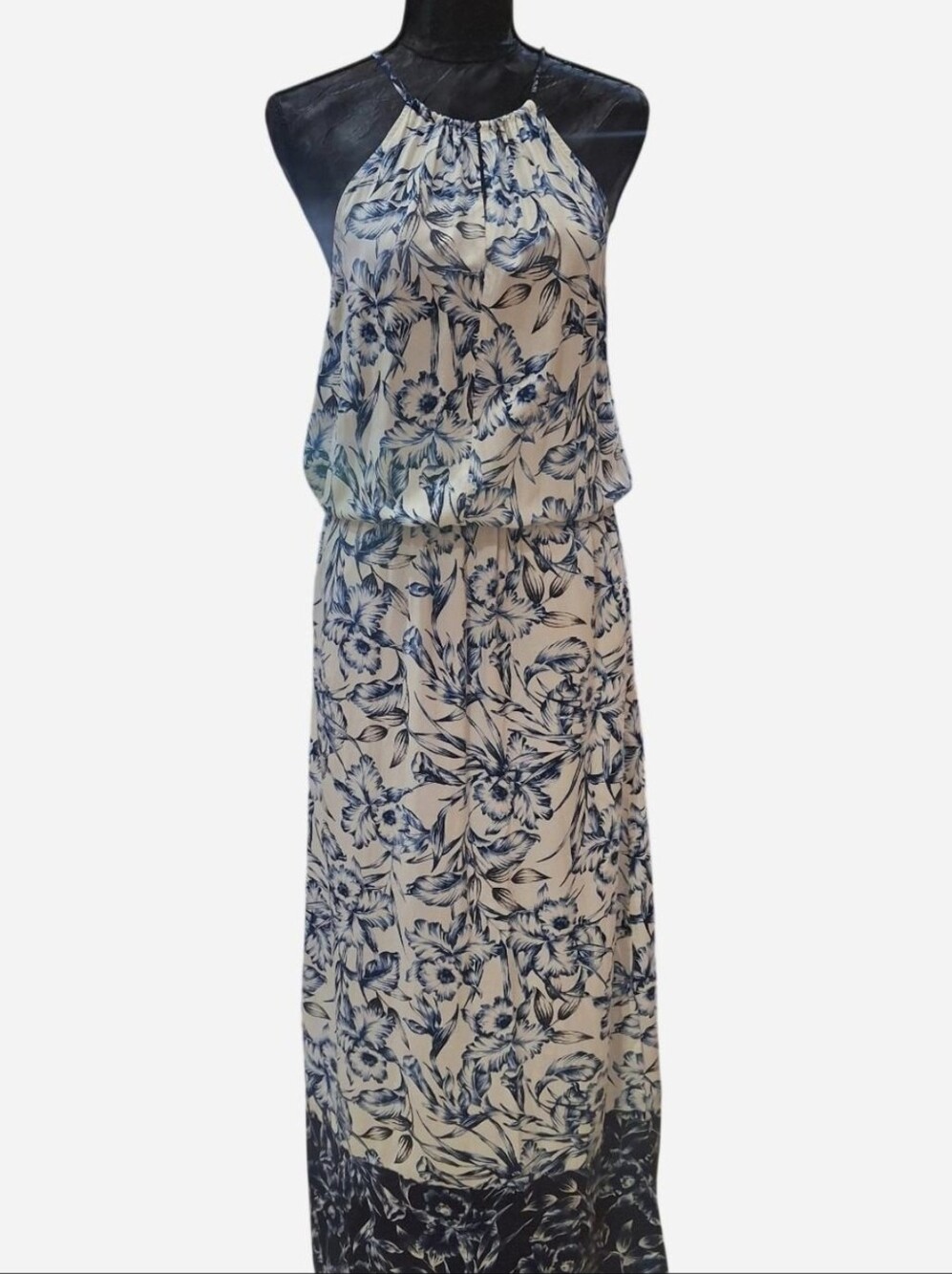 Tommy Bahama Navy and White Floral Halter Maxi Dress
